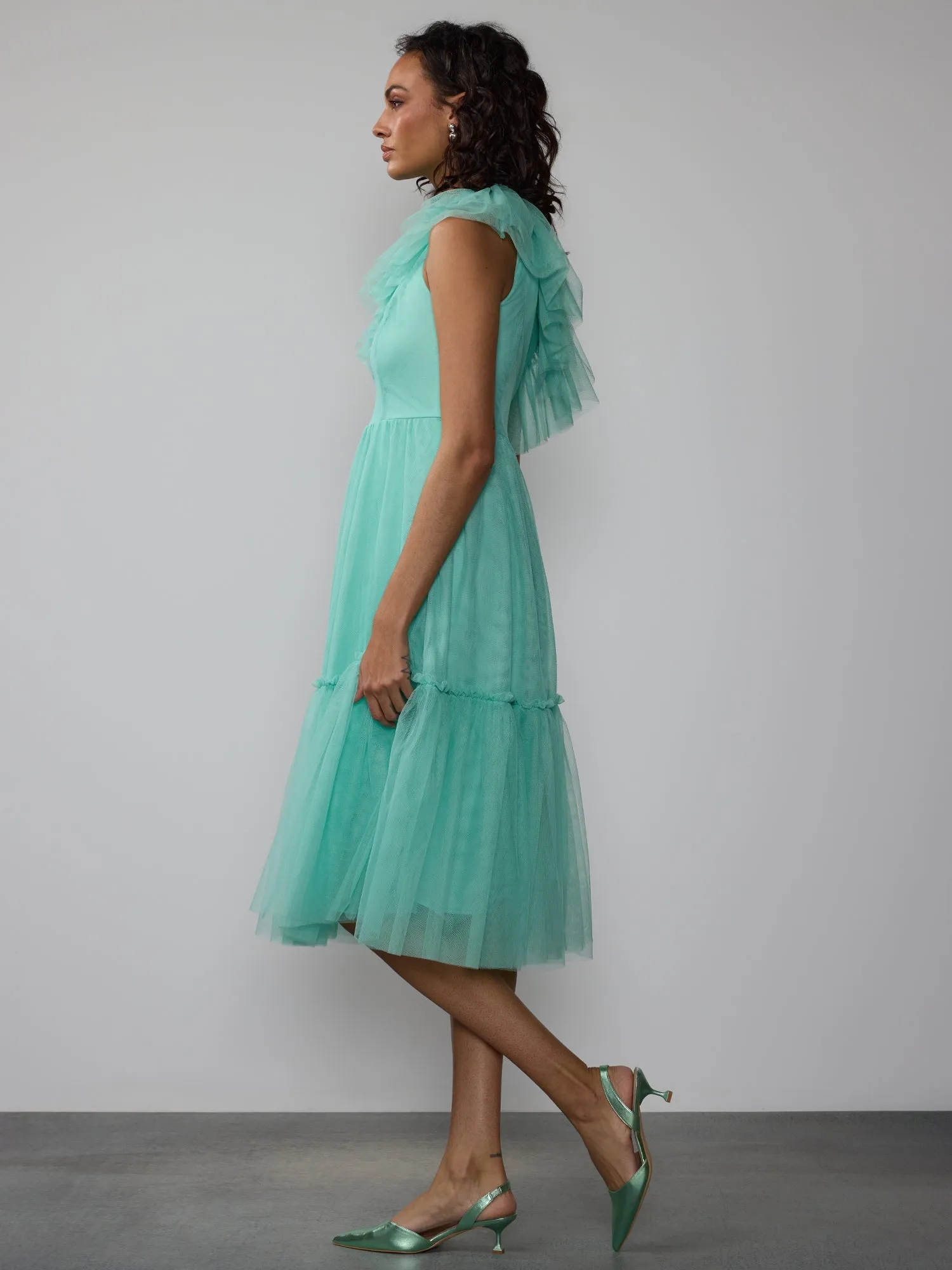 One Shoulder Ruffle Tulle Dress