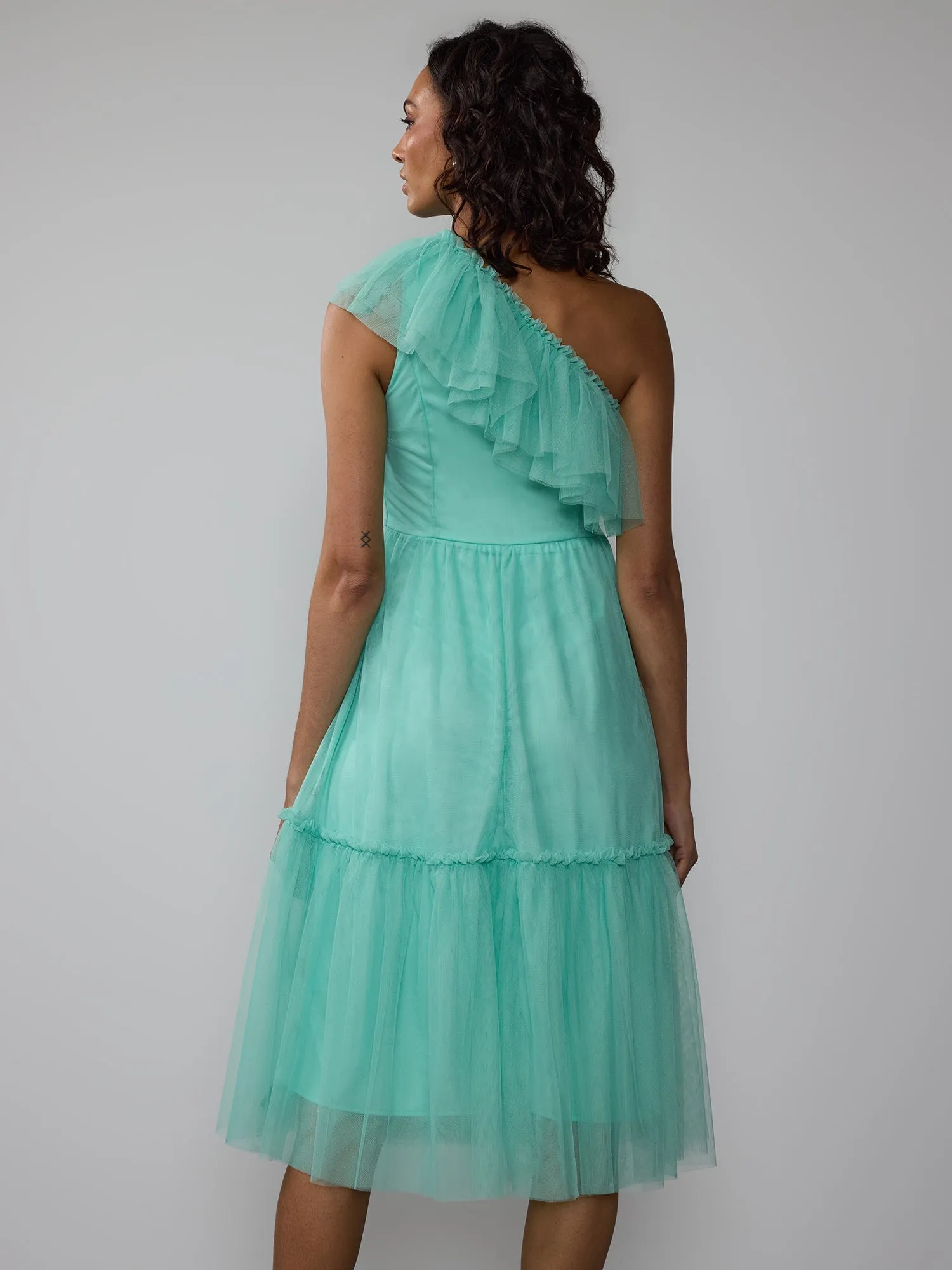One Shoulder Ruffle Tulle Dress