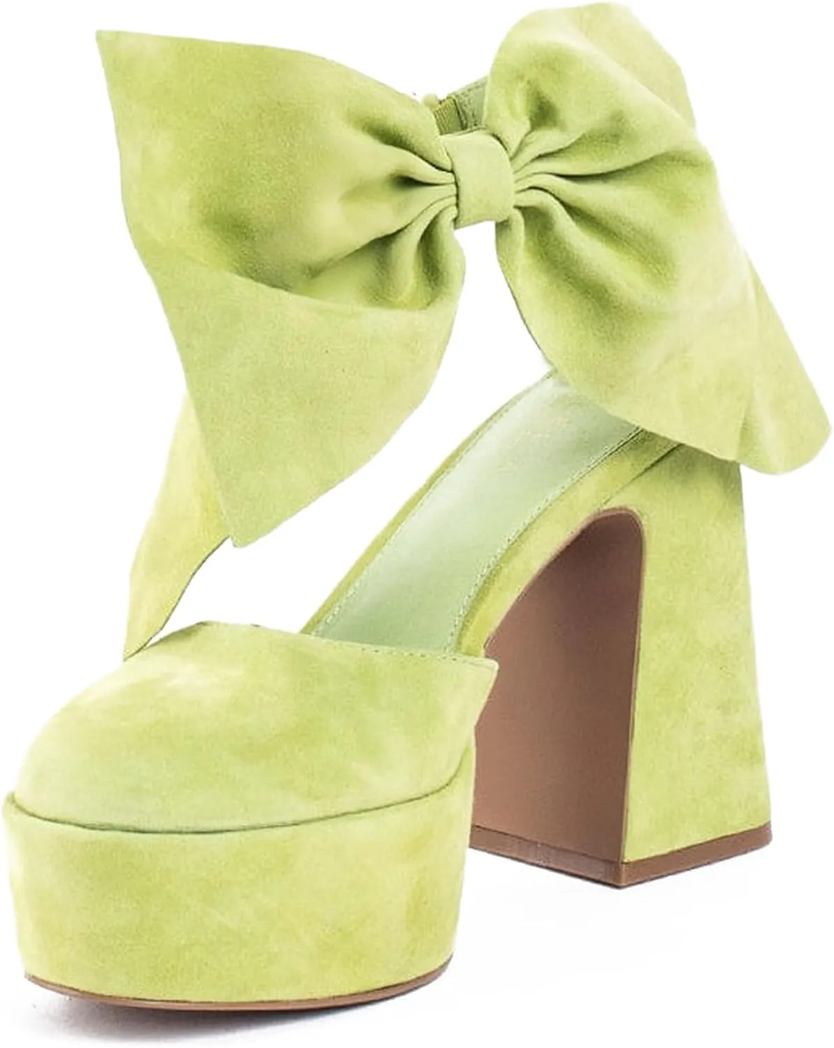 Platform Block Heel Sandals For Woman, Suede Bow Ankle Buckle High Heels, Round Toe Chunky Heeled Platform Sandals, Lovely Party Date Dress Heels For City Girls