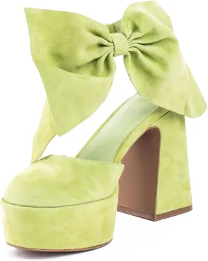 Platform Block Heel Sandals For Woman, Suede Bow Ankle Buckle High Heels, Round Toe Chunky Heeled Platform Sandals, Lovely Party Date Dress Heels For City Girls