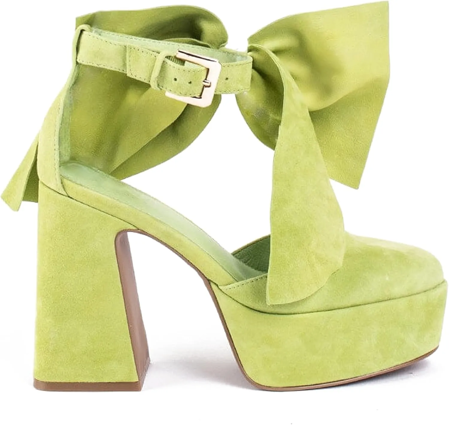 Platform Block Heel Sandals For Woman, Suede Bow Ankle Buckle High Heels, Round Toe Chunky Heeled Platform Sandals, Lovely Party Date Dress Heels For City Girls