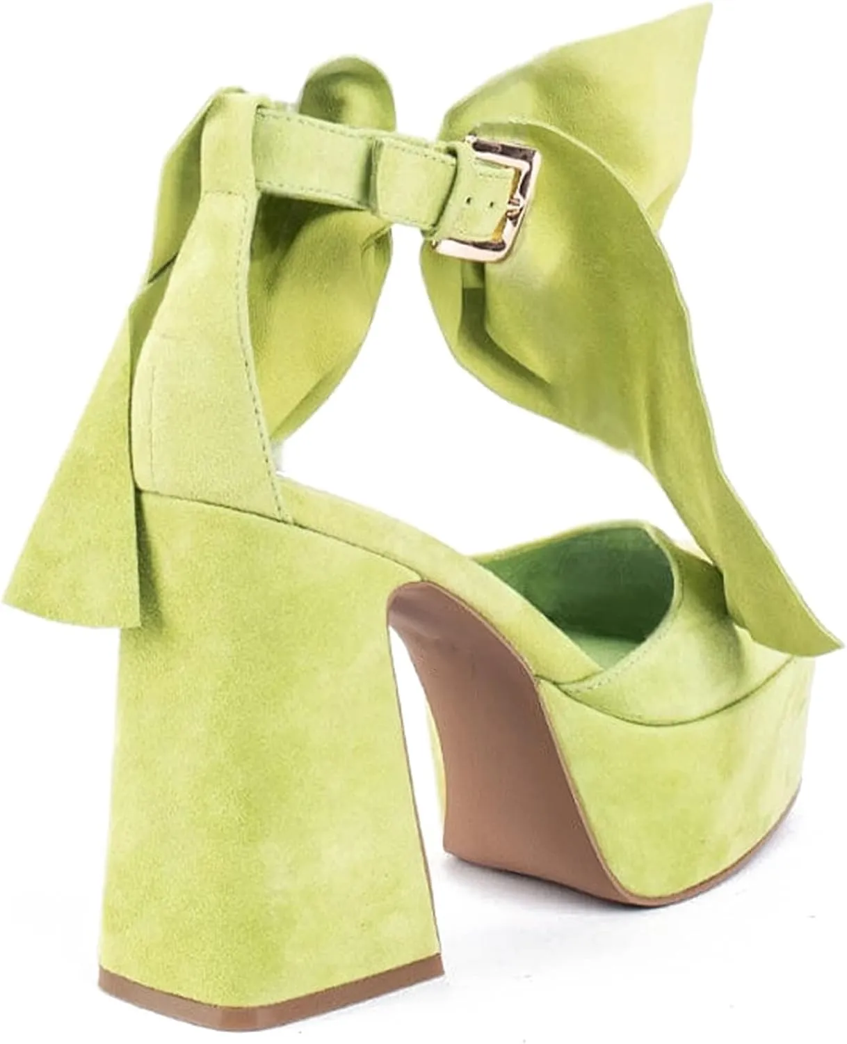 Platform Block Heel Sandals For Woman, Suede Bow Ankle Buckle High Heels, Round Toe Chunky Heeled Platform Sandals, Lovely Party Date Dress Heels For City Girls
