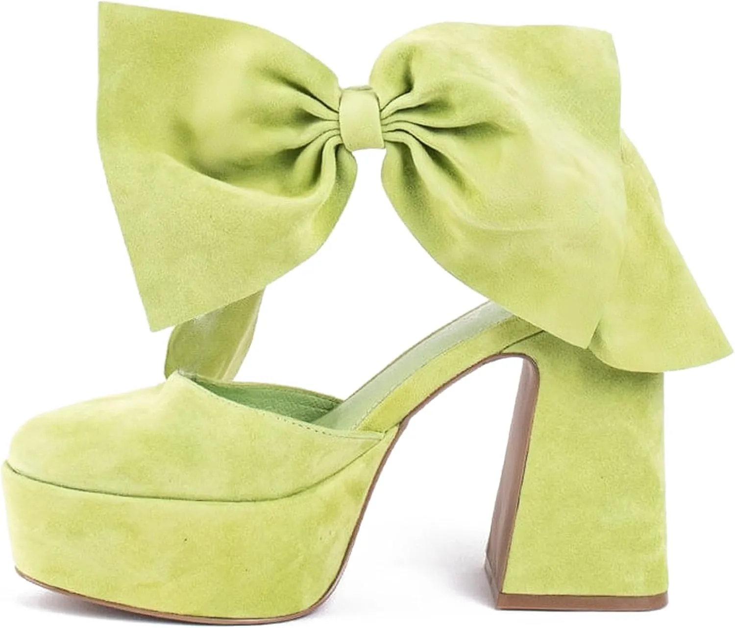 Platform Block Heel Sandals For Woman, Suede Bow Ankle Buckle High Heels, Round Toe Chunky Heeled Platform Sandals, Lovely Party Date Dress Heels For City Girls