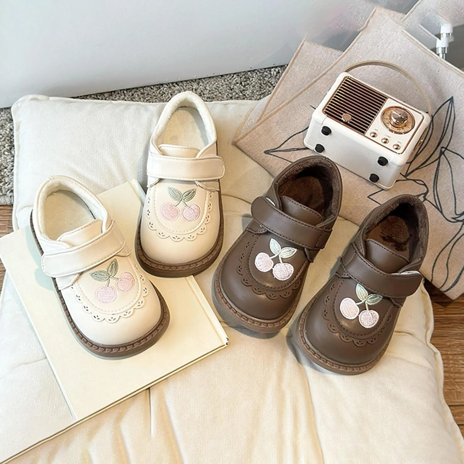 Plush Embroidery Mary Jane School Shoes for Girls Toddler Pary Wedding Dress Shoes Little Little Girls Riding Boots