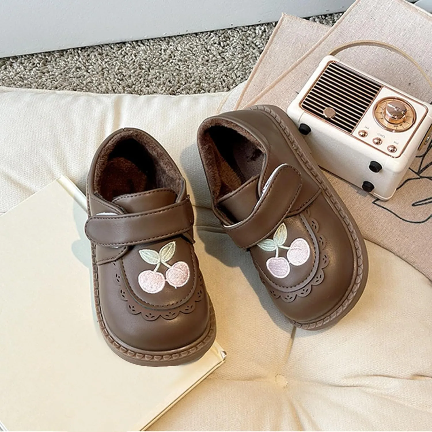 Plush Embroidery Mary Jane School Shoes for Girls Toddler Pary Wedding Dress Shoes Little Little Girls Riding Boots
