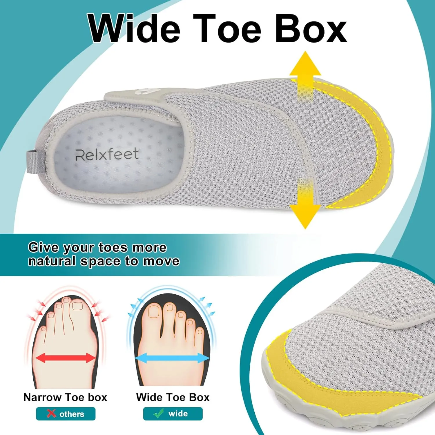relxfeet Walking Shoes Women Men Wide Diabetic Shoes Adjustable Barefoot Shoes Zero Drop Lightweight Sneakers for Edema Swollen Feet Size 4-13