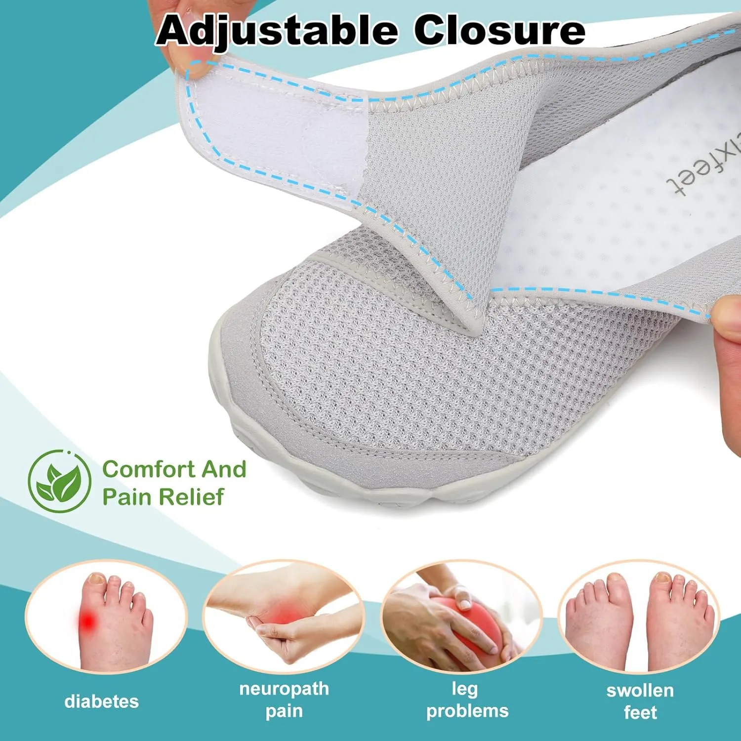 relxfeet Walking Shoes Women Men Wide Diabetic Shoes Adjustable Barefoot Shoes Zero Drop Lightweight Sneakers for Edema Swollen Feet Size 4-13