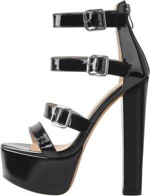 richealnini Women's Sexy Platform Sandals Open Toe Block Chunky Heel Zipper Ankle Strap Party Shoes