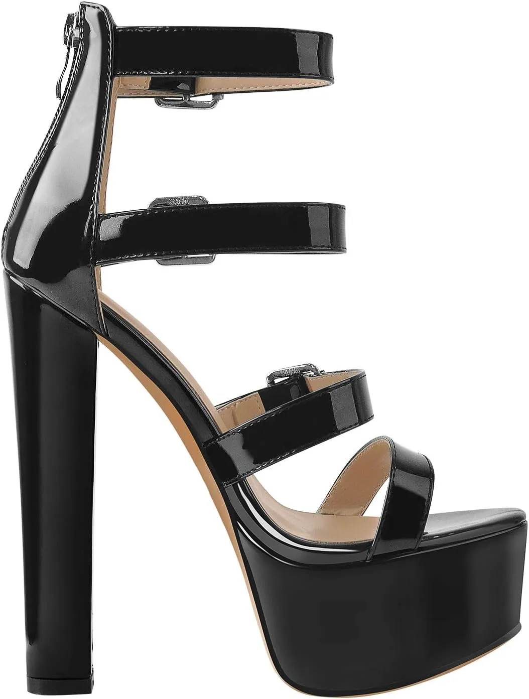 richealnini Women's Sexy Platform Sandals Open Toe Block Chunky Heel Zipper Ankle Strap Party Shoes