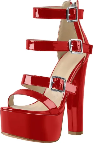 richealnini Women's Sexy Platform Sandals Open Toe Block Chunky Heel Zipper Ankle Strap Party Shoes