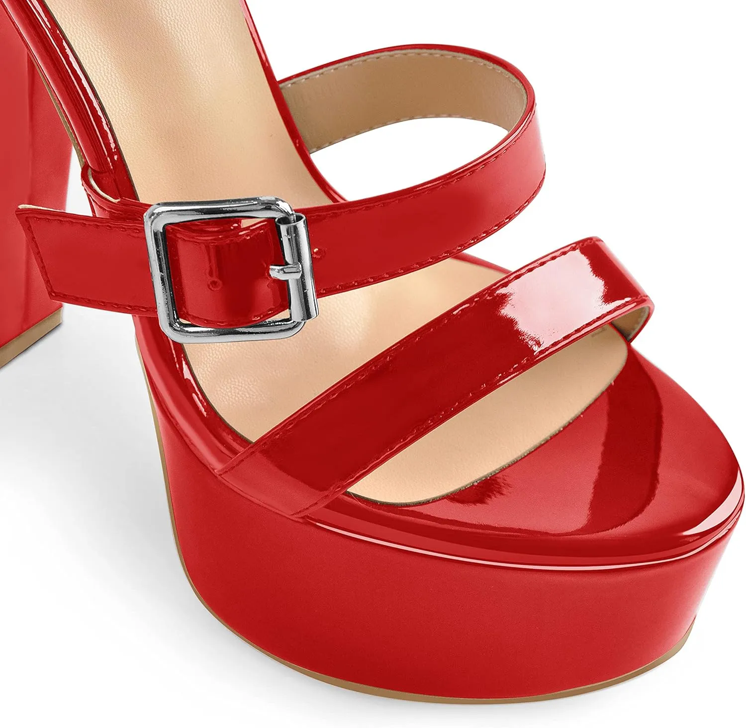 richealnini Women's Sexy Platform Sandals Open Toe Block Chunky Heel Zipper Ankle Strap Party Shoes