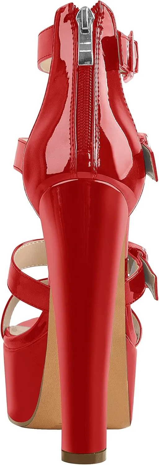 richealnini Women's Sexy Platform Sandals Open Toe Block Chunky Heel Zipper Ankle Strap Party Shoes