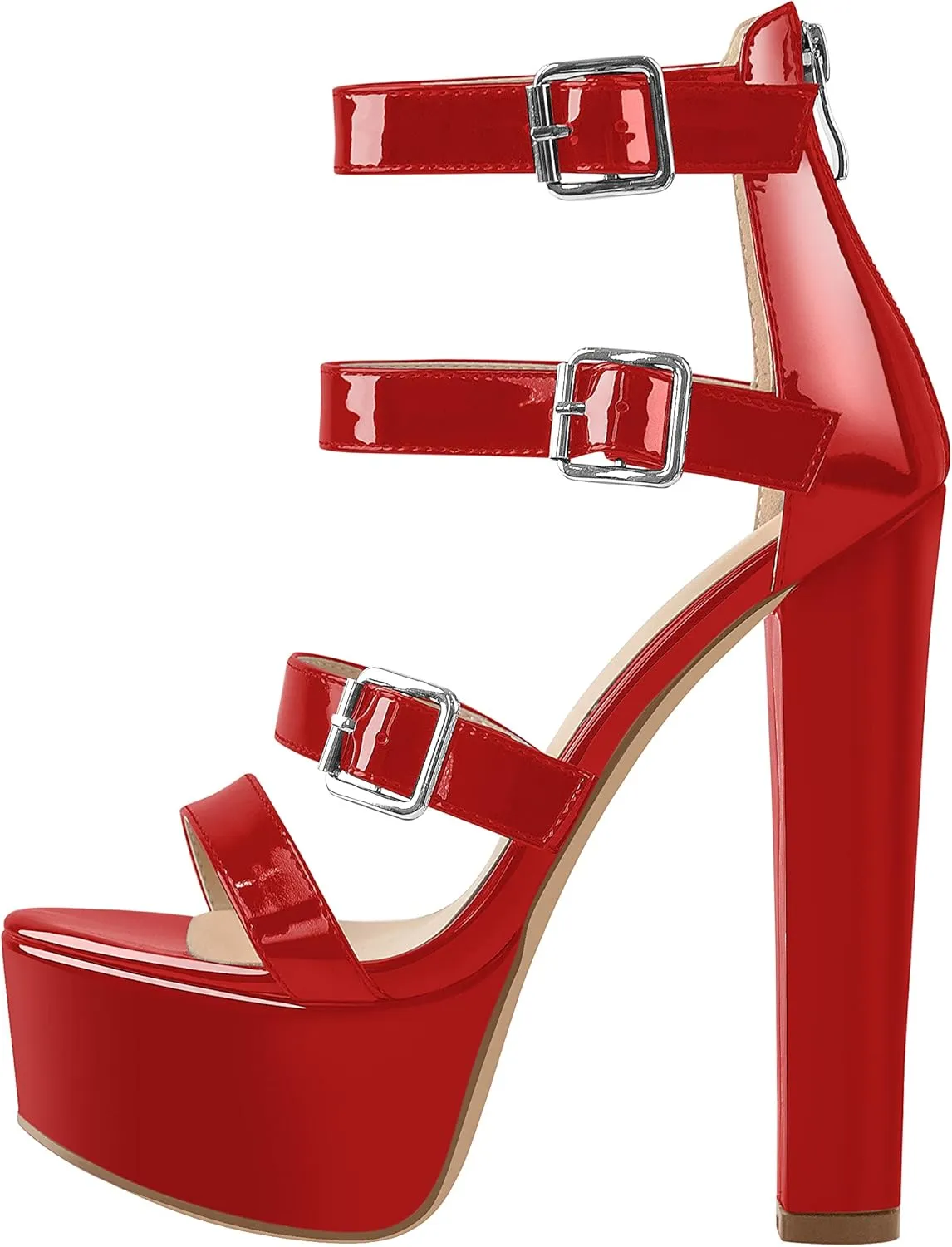 richealnini Women's Sexy Platform Sandals Open Toe Block Chunky Heel Zipper Ankle Strap Party Shoes