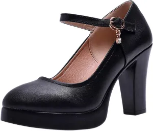 Rvidbe Black Pumps for Women Low Heel, Women's Chunky Low Heels Sandals Pointed Toe Belt Buckle Closed Toe Pumps Sandals