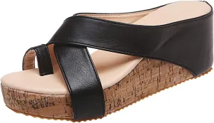 Sandals for Women Dress Beach Solid Breathable Sandals Wedges Shoes Color Slip-On Toe Casual Open Bridal Shoes Rose