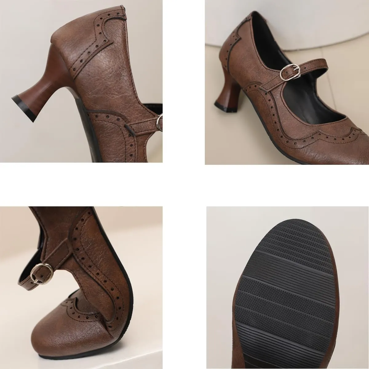 SHODENSE Women Kitten Heels Mary Jane Oxford Shoes Round Closed Toe Ankle Strap Dress Sandals Cutout Mid Block Heel Mary Jane Pumps Matte Criss-Cross Strappy Pumps Office Ladies Work Party 4-17 M US