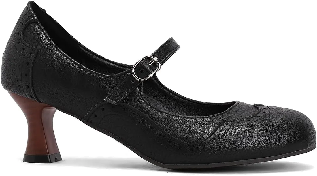 SHODENSE Women Kitten Heels Mary Jane Oxford Shoes Round Closed Toe Ankle Strap Dress Sandals Cutout Mid Block Heel Mary Jane Pumps Matte Criss-Cross Strappy Pumps Office Ladies Work Party 4-17 M US