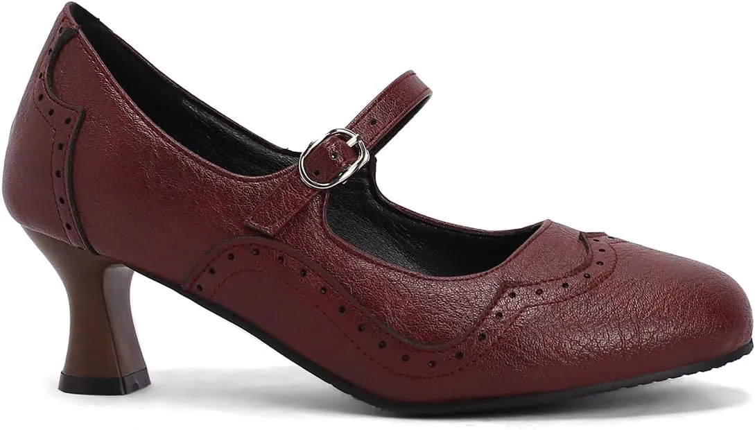 SHODENSE Women Kitten Heels Mary Jane Oxford Shoes Round Closed Toe Ankle Strap Dress Sandals Cutout Mid Block Heel Mary Jane Pumps Matte Criss-Cross Strappy Pumps Office Ladies Work Party 4-17 M US