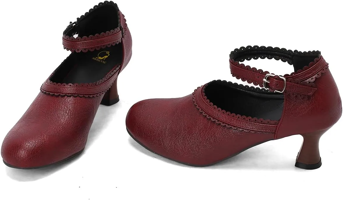 SHODENSE Women Kitten Heels Mary Jane Oxford Shoes Round Closed Toe Ankle Strap Dress Sandals Cutout Mid Block Heel Mary Jane Pumps Matte Criss-Cross Strappy Pumps Office Ladies Work Party 4-17 M US