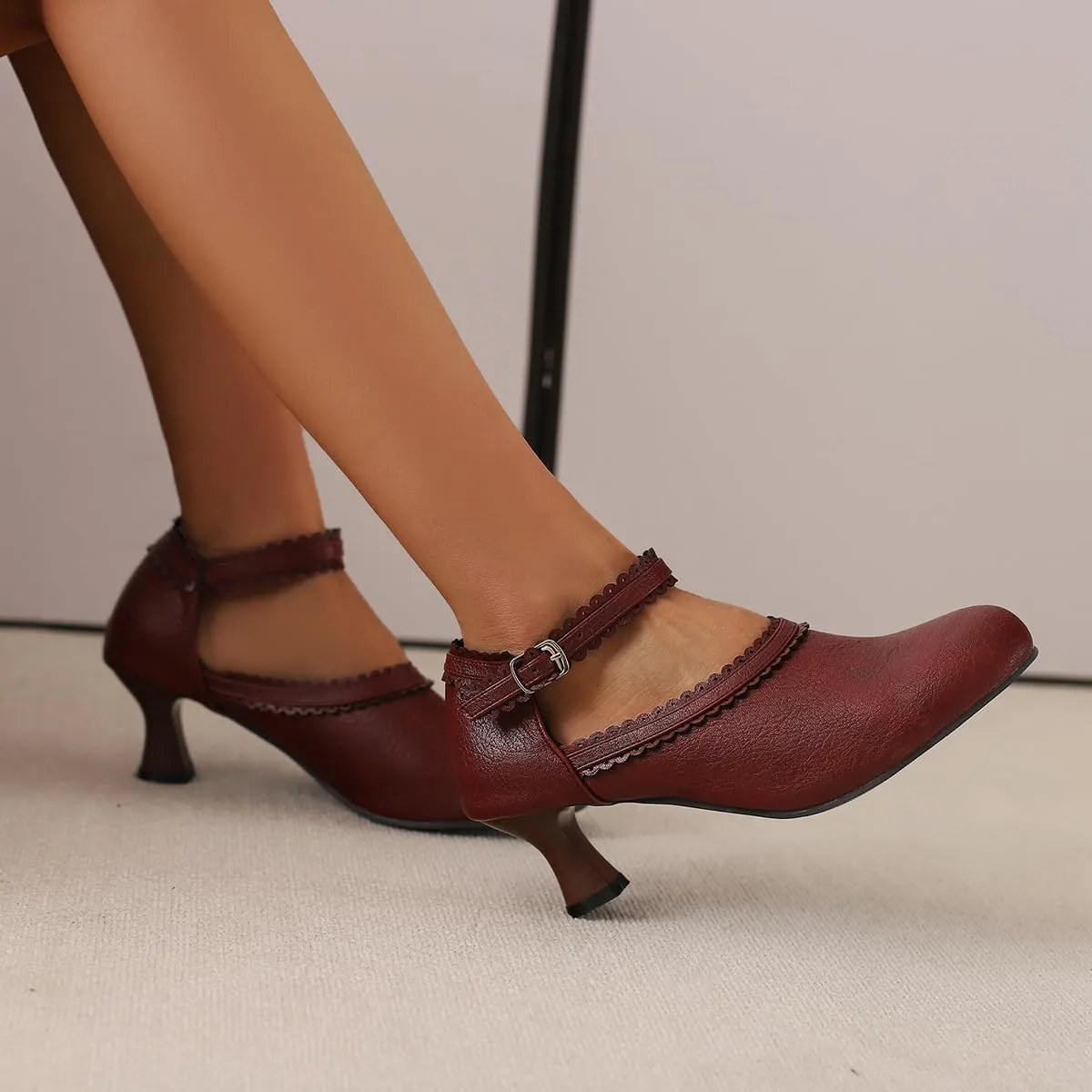 SHODENSE Women Kitten Heels Mary Jane Oxford Shoes Round Closed Toe Ankle Strap Dress Sandals Cutout Mid Block Heel Mary Jane Pumps Matte Criss-Cross Strappy Pumps Office Ladies Work Party 4-17 M US