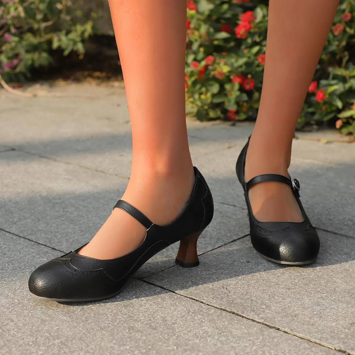 SHODENSE Women Kitten Heels Mary Jane Oxford Shoes Round Closed Toe Ankle Strap Dress Sandals Cutout Mid Block Heel Mary Jane Pumps Matte Criss-Cross Strappy Pumps Office Ladies Work Party 4-17 M US