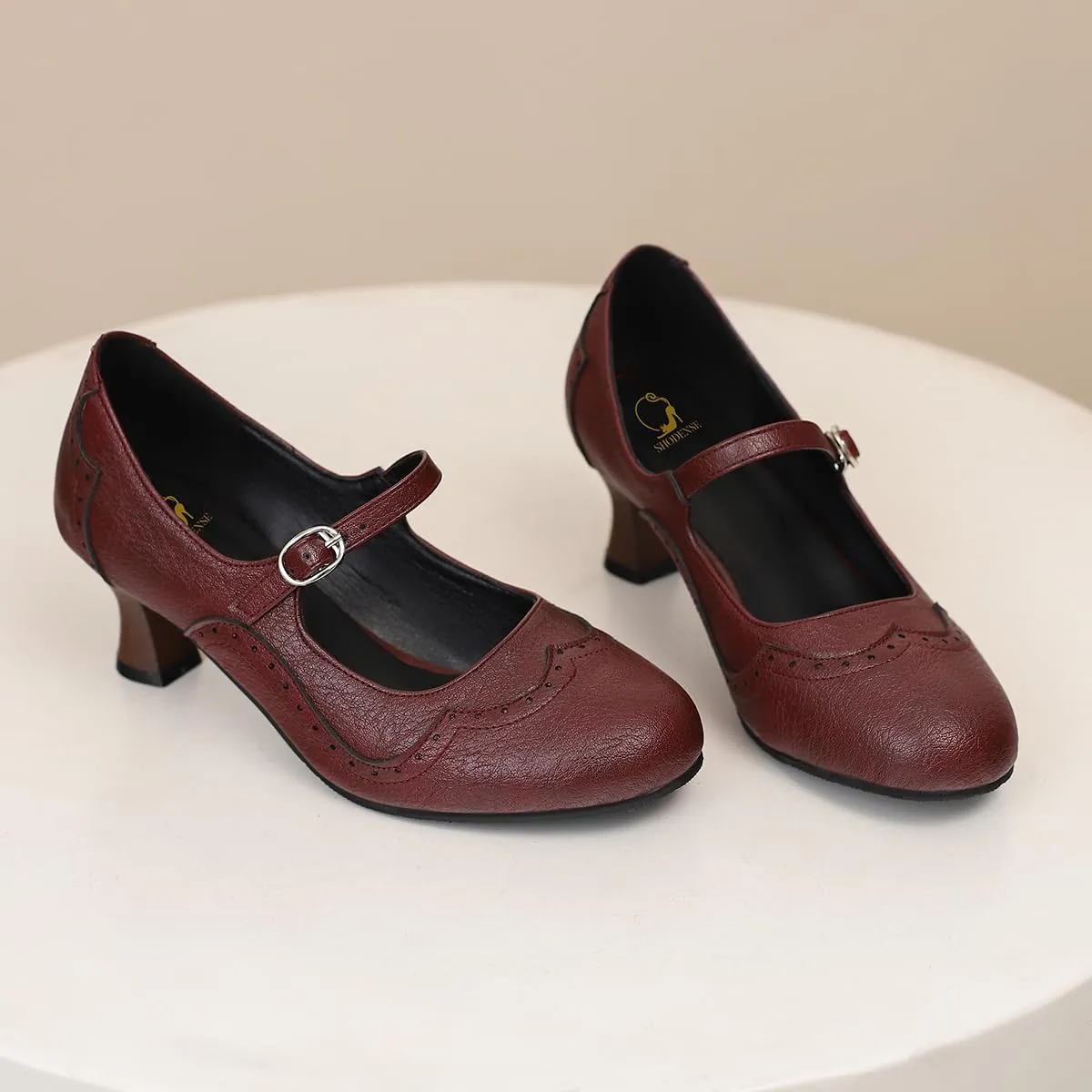 SHODENSE Women Kitten Heels Mary Jane Oxford Shoes Round Closed Toe Ankle Strap Dress Sandals Cutout Mid Block Heel Mary Jane Pumps Matte Criss-Cross Strappy Pumps Office Ladies Work Party 4-17 M US