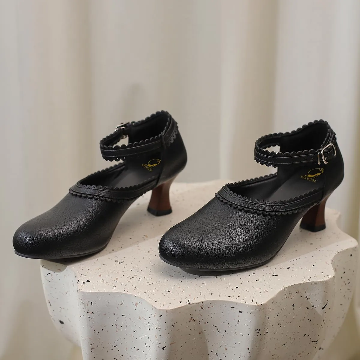 SHODENSE Women Kitten Heels Mary Jane Oxford Shoes Round Closed Toe Ankle Strap Dress Sandals Cutout Mid Block Heel Mary Jane Pumps Matte Criss-Cross Strappy Pumps Office Ladies Work Party 4-17 M US