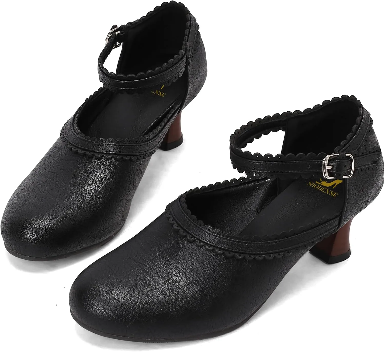 SHODENSE Women Kitten Heels Mary Jane Oxford Shoes Round Closed Toe Ankle Strap Dress Sandals Cutout Mid Block Heel Mary Jane Pumps Matte Criss-Cross Strappy Pumps Office Ladies Work Party 4-17 M US