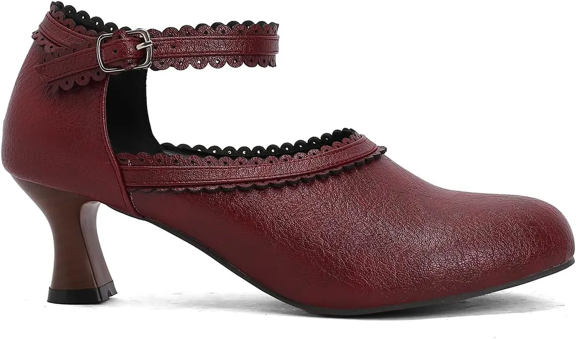 SHODENSE Women Kitten Heels Mary Jane Oxford Shoes Round Closed Toe Ankle Strap Dress Sandals Cutout Mid Block Heel Mary Jane Pumps Matte Criss-Cross Strappy Pumps Office Ladies Work Party 4-17 M US