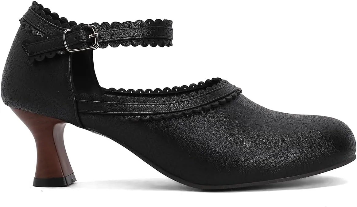 SHODENSE Women Kitten Heels Mary Jane Oxford Shoes Round Closed Toe Ankle Strap Dress Sandals Cutout Mid Block Heel Mary Jane Pumps Matte Criss-Cross Strappy Pumps Office Ladies Work Party 4-17 M US