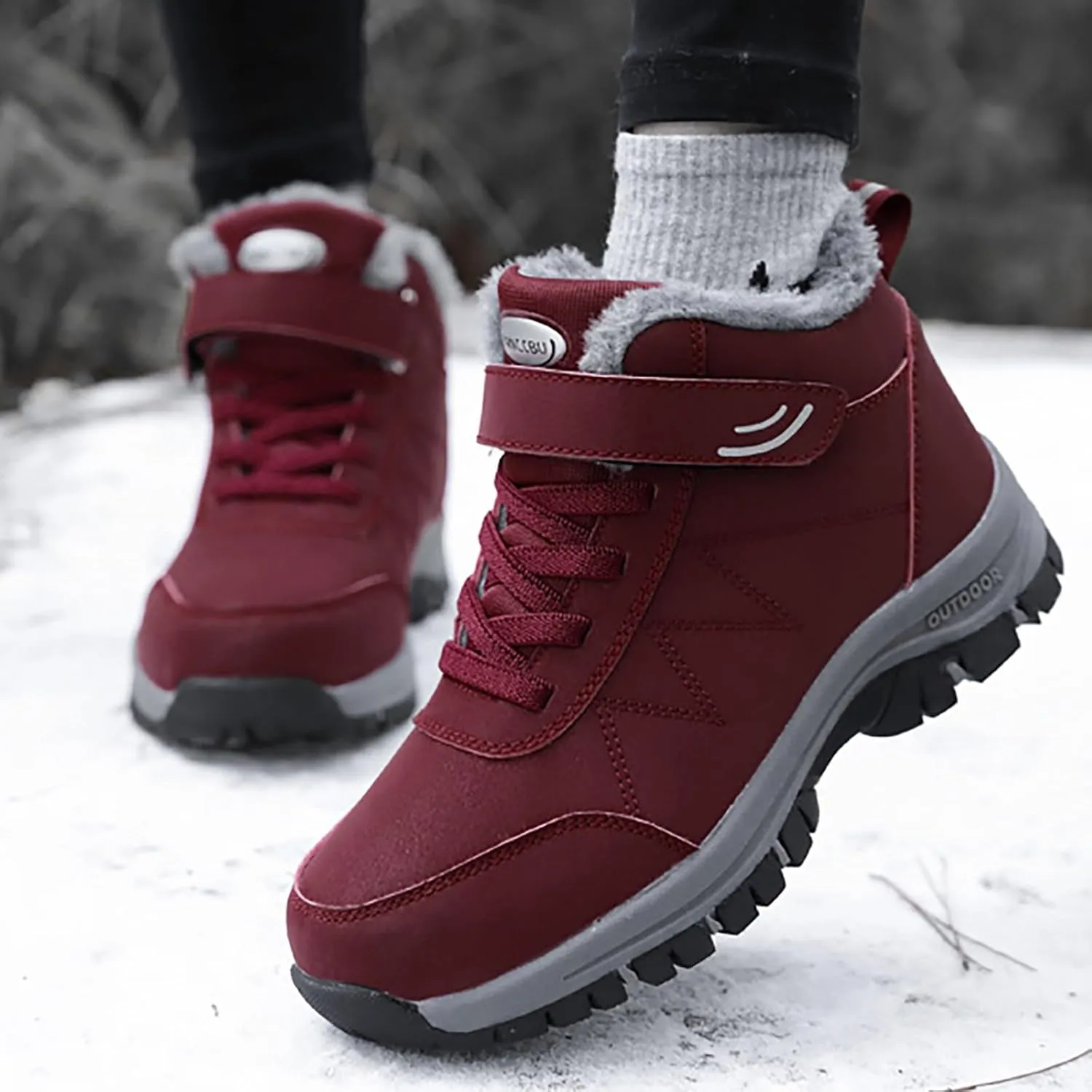 Snow Boots For Women Waterproof Padded High Top Thick Bottom Snow Cotton Boots Waterproof Non-Slip Warm Hiking Shoes