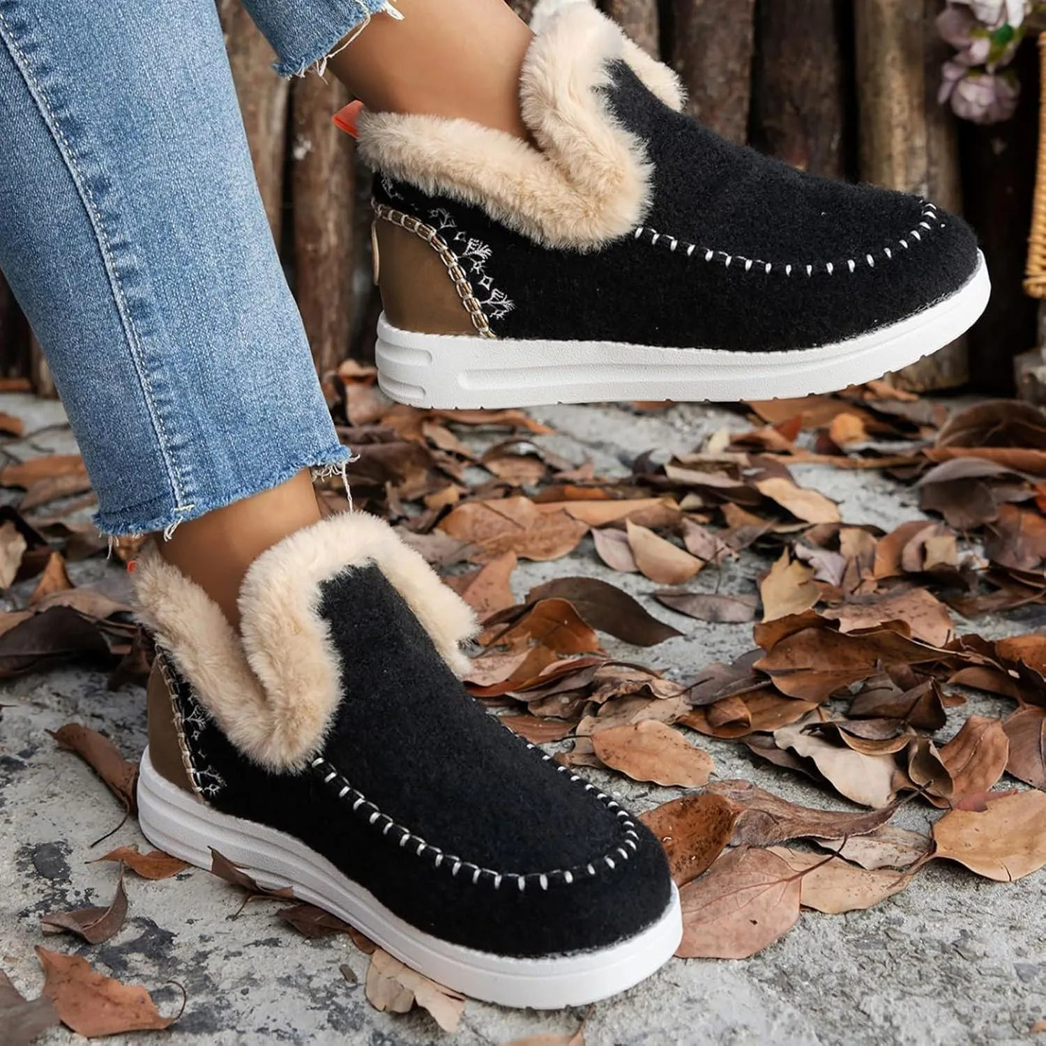 Snow Shoes For Men Non-Slip aterproof Fu Lined Ankle Booties Winter Walking Shoes For Men Slip On Shoes