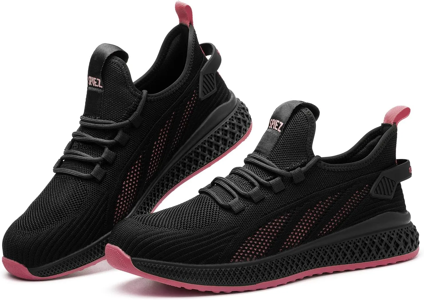 SPIEZ Slip on Safety Shoes for Women,Lightweight Non Slip Work Shoes,Air Cushion Safety Sneakers for Work and Daily Wear Black-Pink