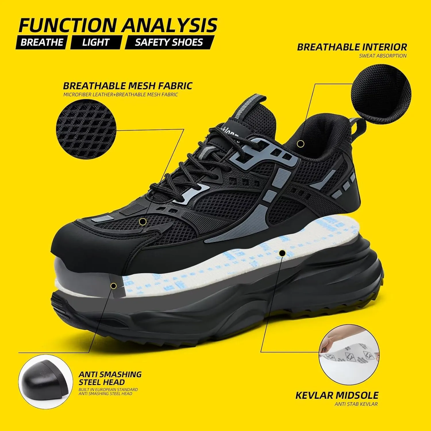 Steel Toe Shoes for Men Women Lightweight Comfortable Slip Resistant Safety Work Sneakers Puncture Proof Shoes Indestructible Shoe