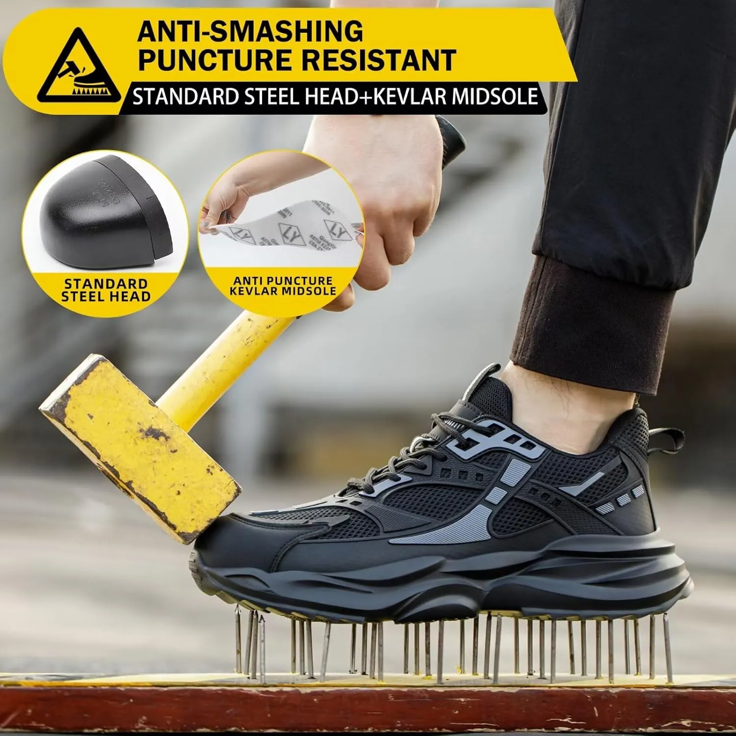 Steel Toe Shoes for Men Women Lightweight Comfortable Slip Resistant Safety Work Sneakers Puncture Proof Shoes Indestructible Shoe