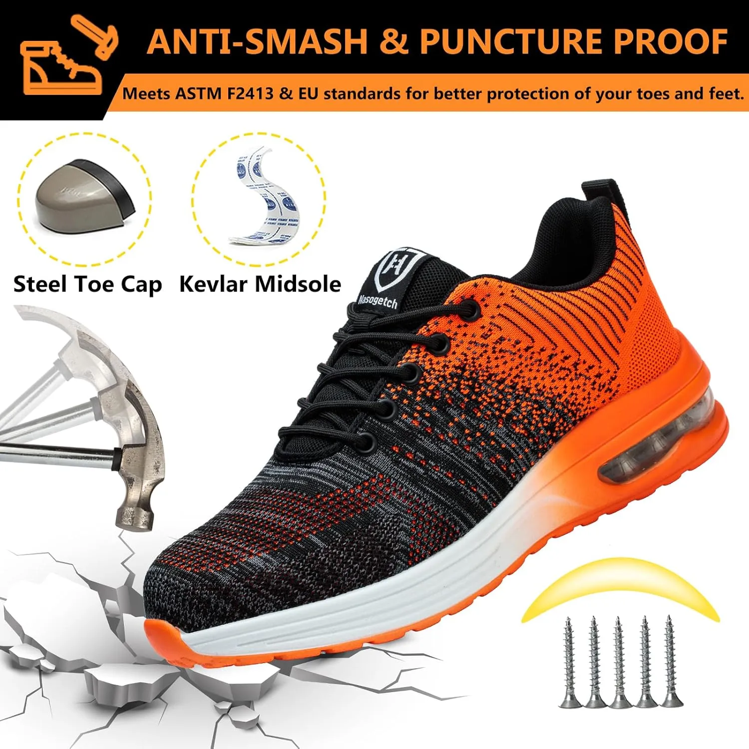 Steel Toe Shoes for Men Women Lightweight Comfortable Work Shoes Indestructible Slip Resistant Safety Shoes for Construction