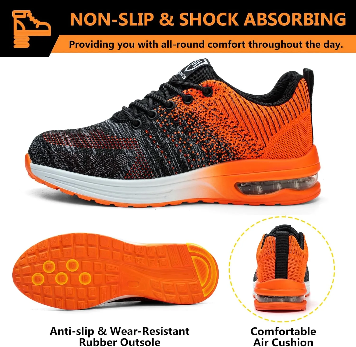 Steel Toe Shoes for Men Women Lightweight Comfortable Work Shoes Indestructible Slip Resistant Safety Shoes for Construction