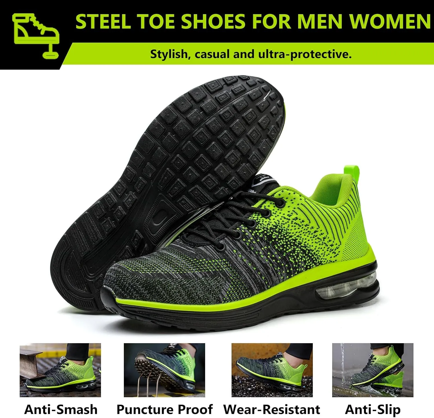 Steel Toe Shoes for Men Women Lightweight Comfortable Work Shoes Indestructible Slip Resistant Safety Shoes for Construction