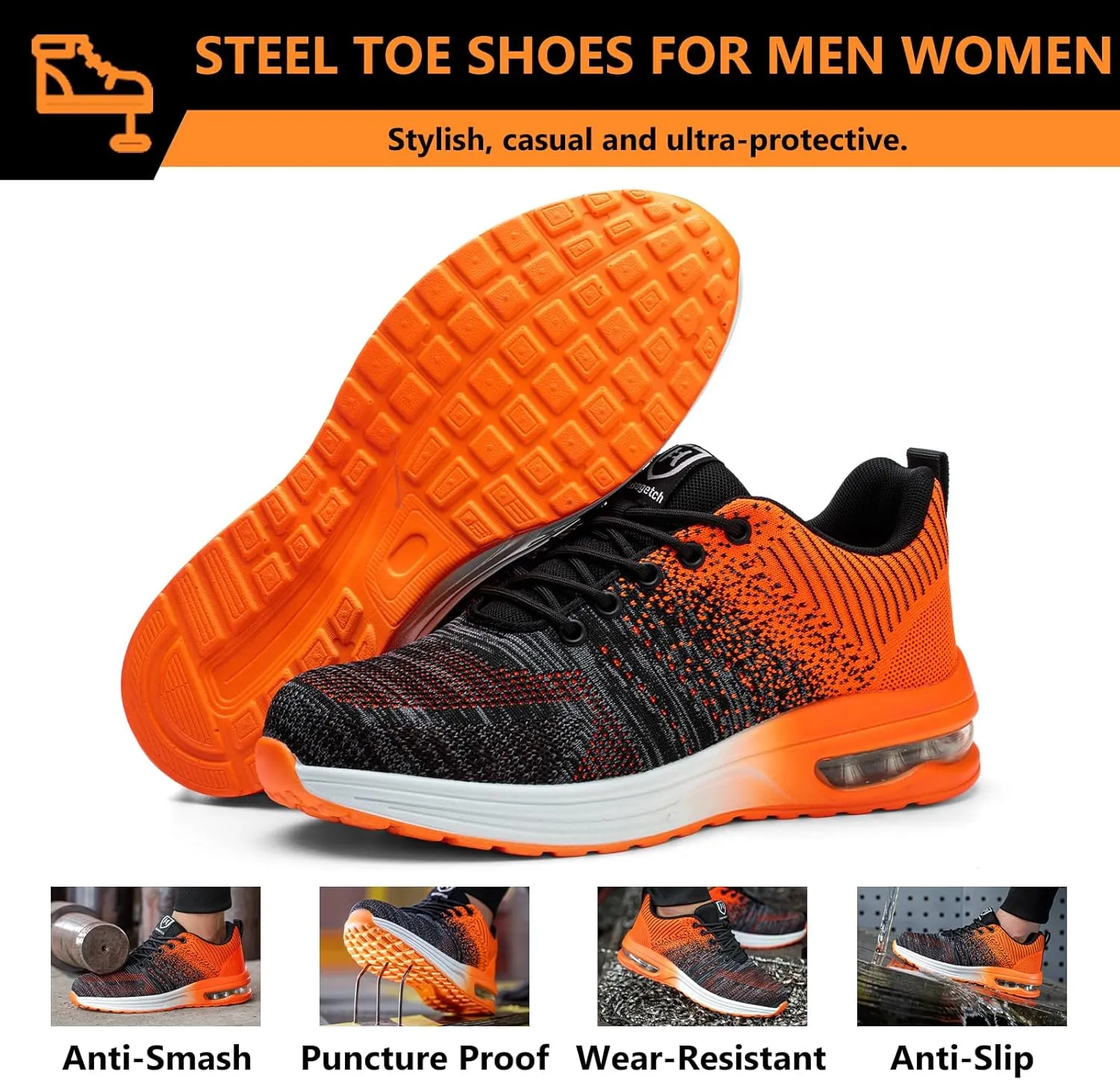 Steel Toe Shoes for Men Women Lightweight Comfortable Work Shoes Indestructible Slip Resistant Safety Shoes for Construction