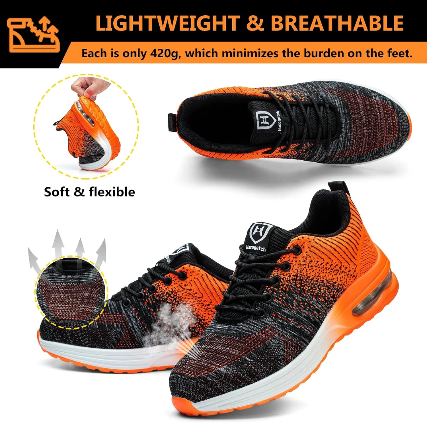 Steel Toe Shoes for Men Women Lightweight Comfortable Work Shoes Indestructible Slip Resistant Safety Shoes for Construction