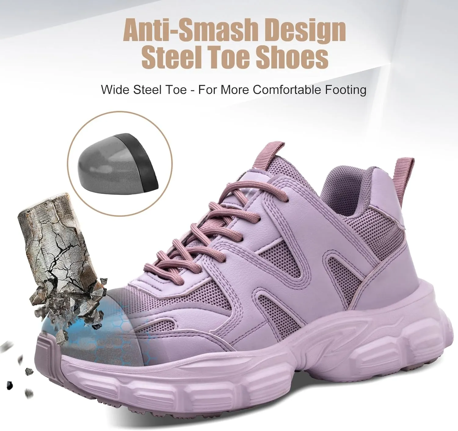 Steel Toe Shoes for Women Men Wide Non Slip Composite Work Sneakers Indestructible Comfortable Safety Tennis Shoes Lightweight Breathable Construction Sneakers Puncture Proof Ergonomic Design