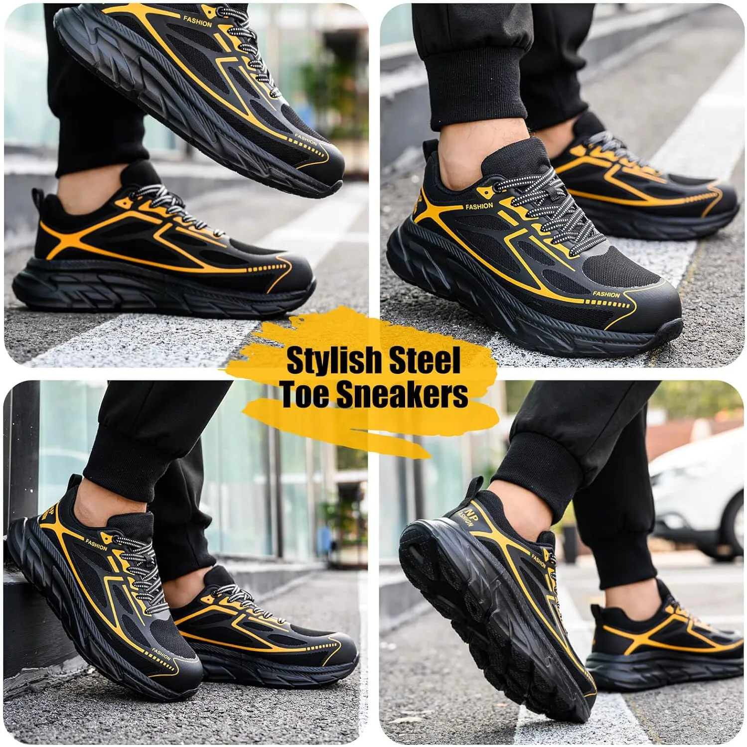 Steel Toe Shoes for Women Men Wide Non Slip Composite Work Sneakers Indestructible Comfortable Safety Tennis Shoes Lightweight Breathable Construction Sneakers Puncture Proof Ergonomic Design