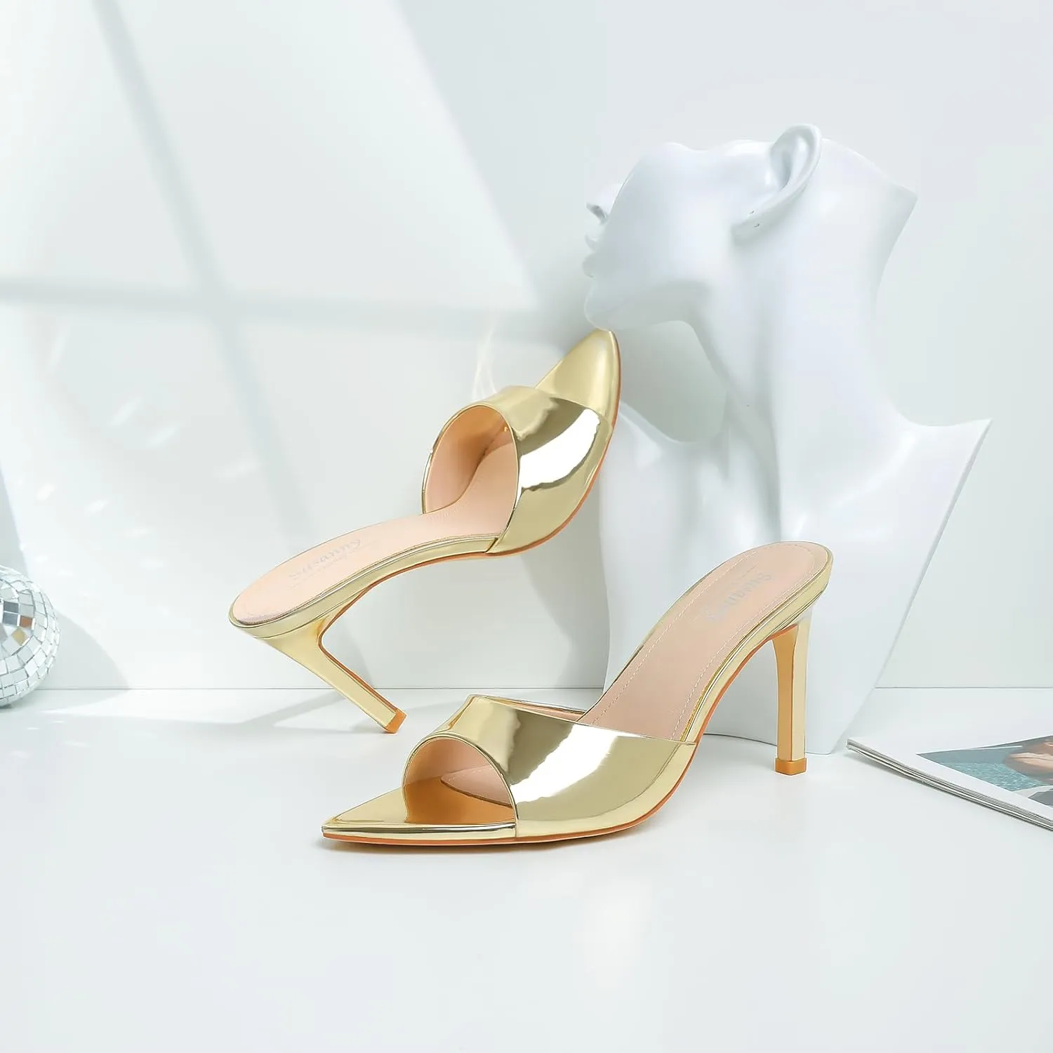Susanny Women's Sandals Heels Mule High Heels Pointed Open Toe Sandals Sexy Slip on Heeled Summer Casual Wedding Prom Party Comfortable Dressy Shoes