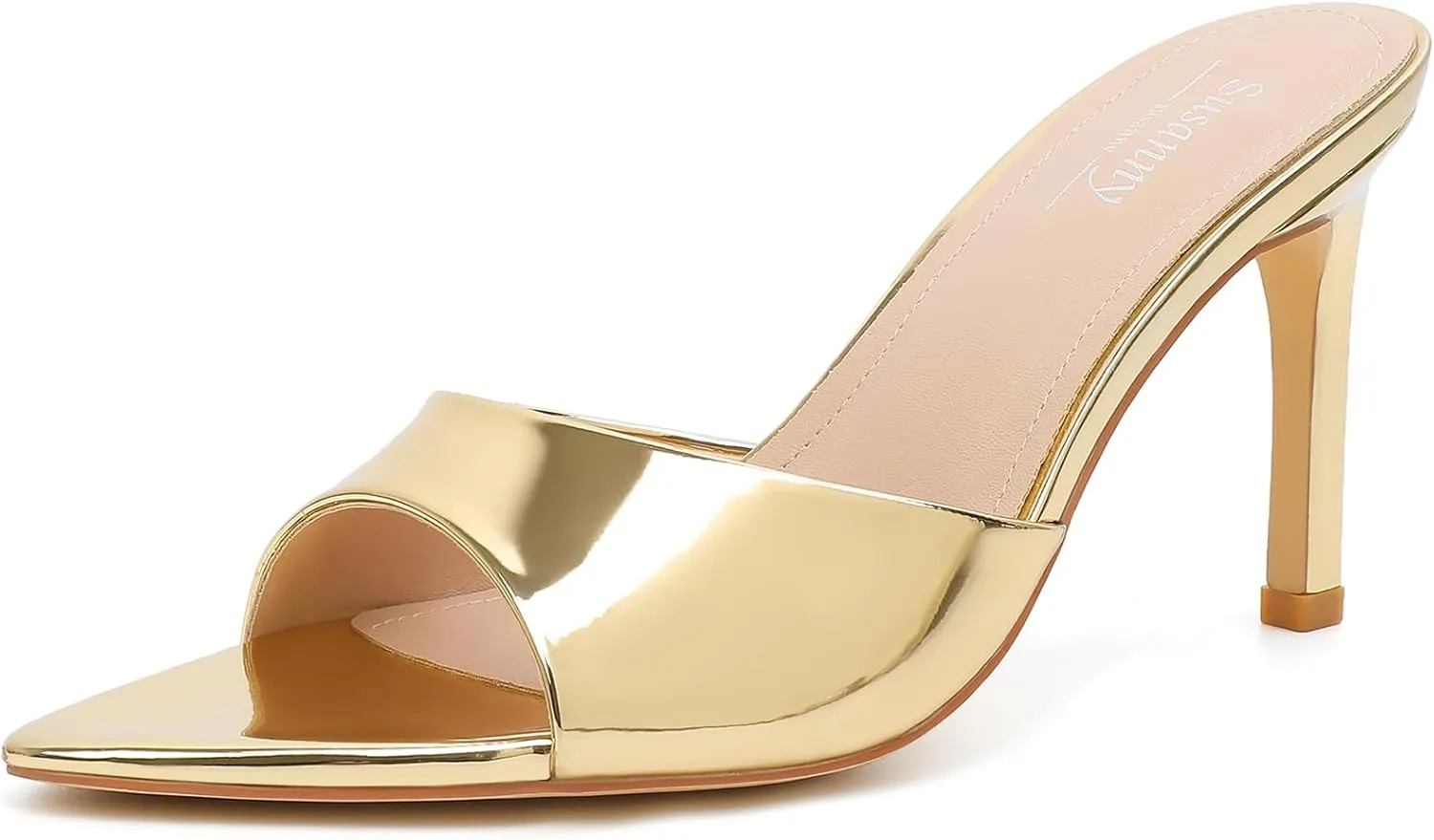 Susanny Women's Sandals Heels Mule High Heels Pointed Open Toe Sandals Sexy Slip on Heeled Summer Casual Wedding Prom Party Comfortable Dressy Shoes
