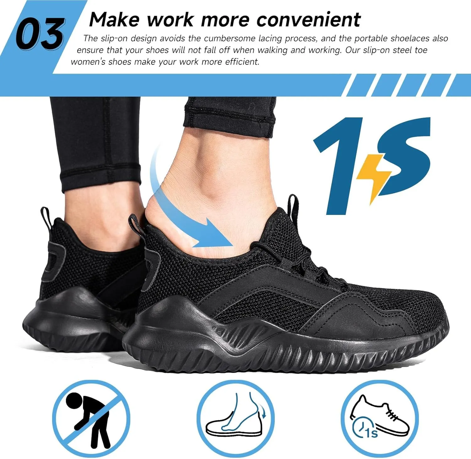 Tinefiy Steel Toe Shoes for Women Lightweight Safety Shoes Air Cushion Comfortable Slip Resistant Indestructible Womens Puncture Proof Work Shoe