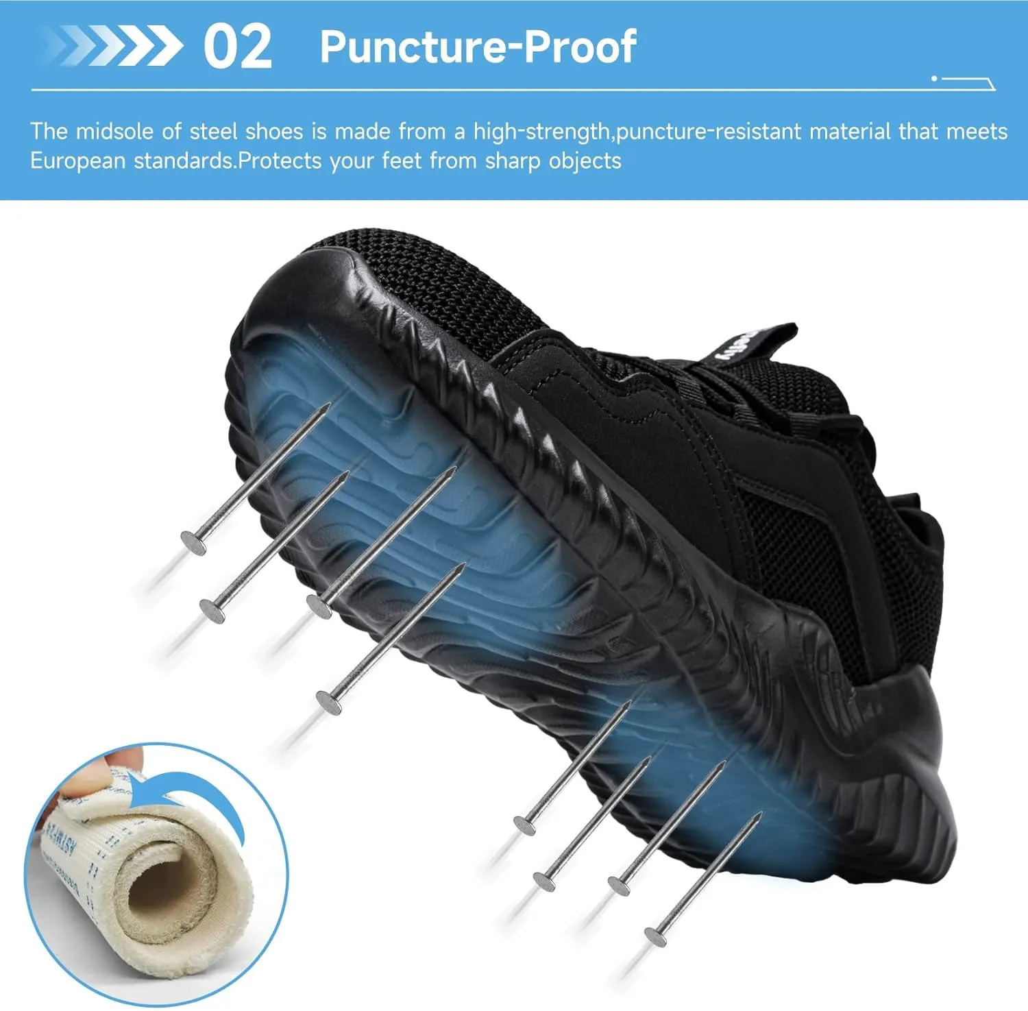 Tinefiy Steel Toe Shoes for Women Lightweight Safety Shoes Air Cushion Comfortable Slip Resistant Indestructible Womens Puncture Proof Work Shoe