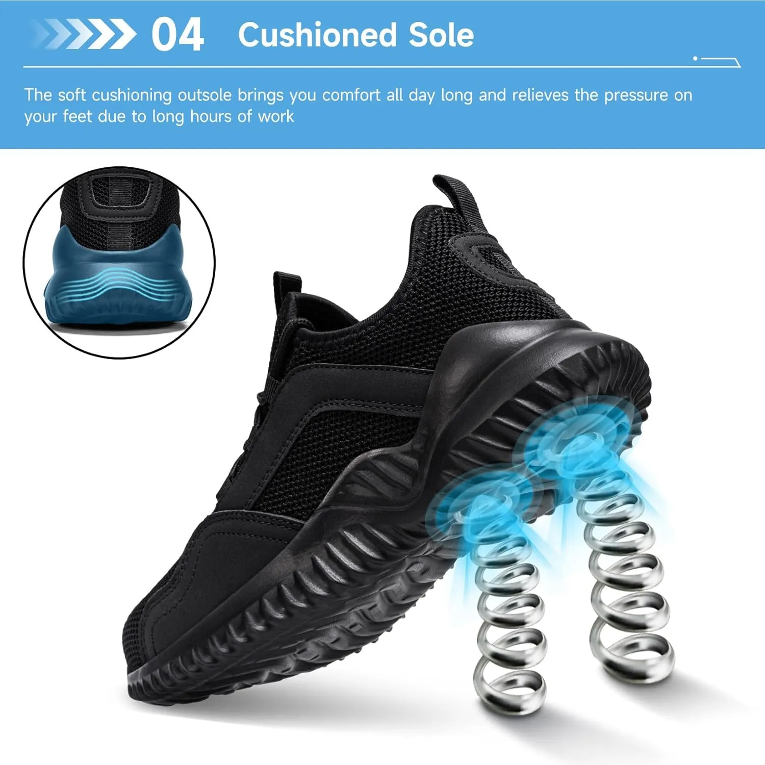 Tinefiy Steel Toe Shoes for Women Lightweight Safety Shoes Air Cushion Comfortable Slip Resistant Indestructible Womens Puncture Proof Work Shoe
