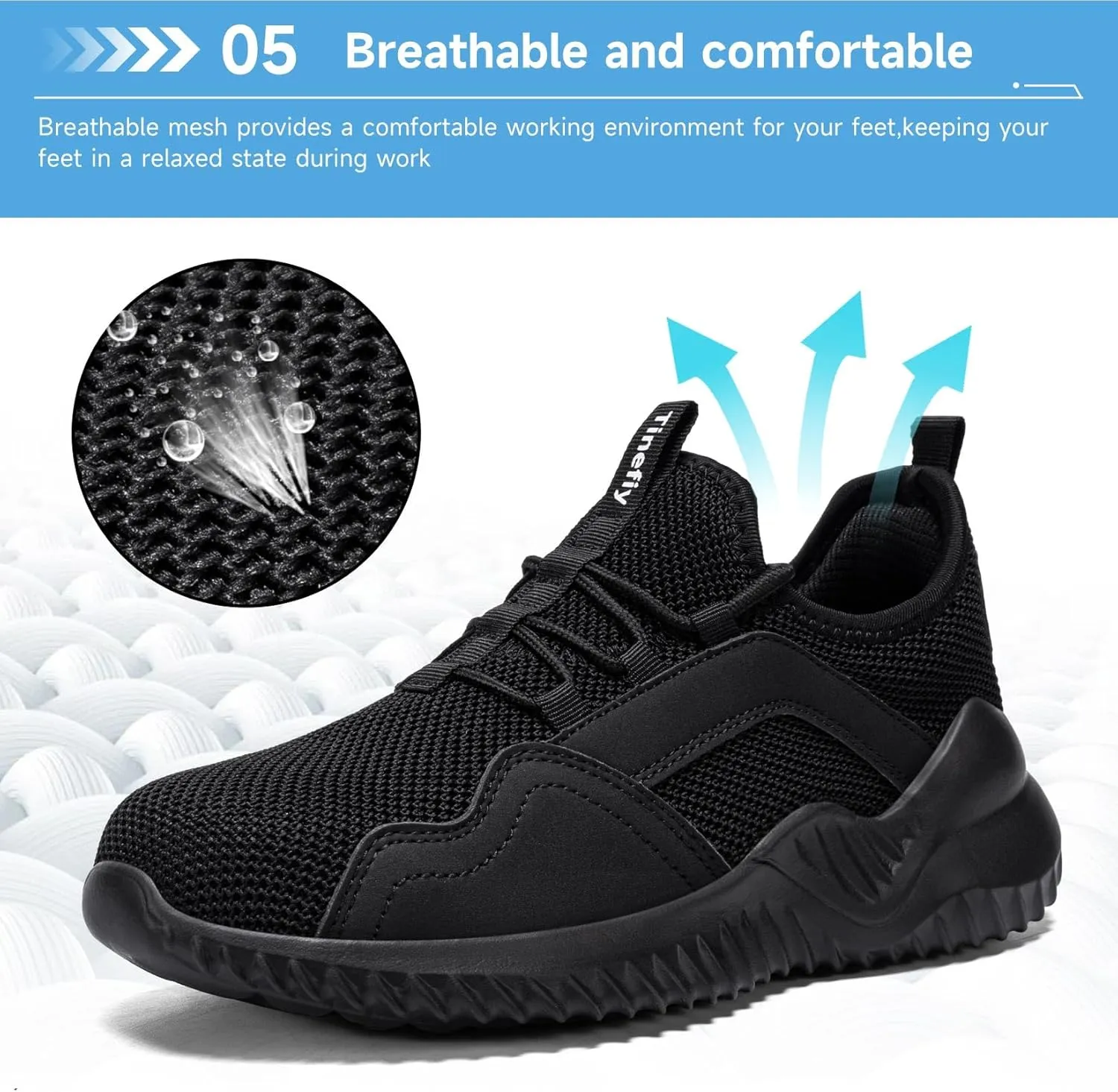 Tinefiy Steel Toe Shoes for Women Lightweight Safety Shoes Air Cushion Comfortable Slip Resistant Indestructible Womens Puncture Proof Work Shoe