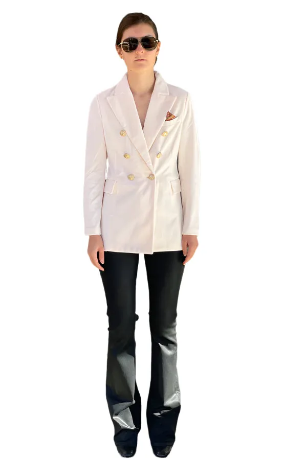Velour Double-Breasted Blazer - Off White