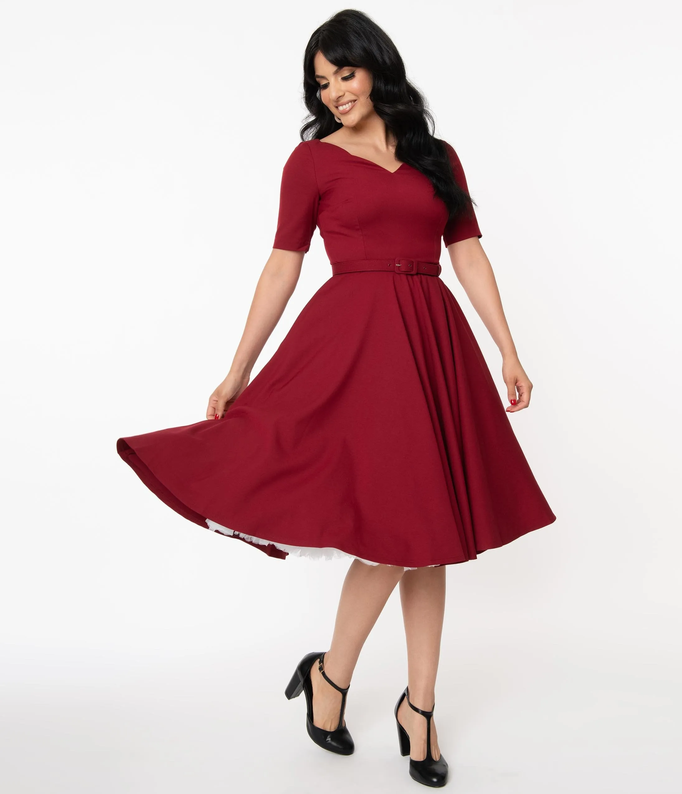 Vintage Diva 1950s Bordeaux Red Beth Swing Dress